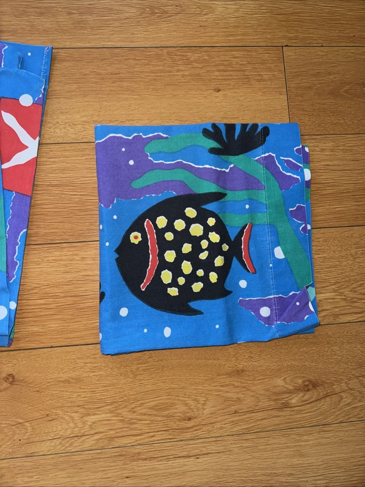 Juego completo de sábanas de colección años 80 Springs Reef Cheryl Johnson edredón peces de mar ajustado Foto 2 de 4