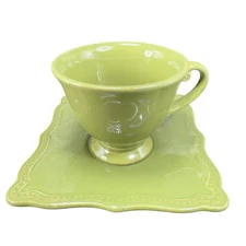 Pierre Deux Teacup And Saucer Set Ceramic Made In Portugal Cup Plate Set Green