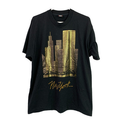Vintage New York Art Shiny Gold Reflect Black Screen Stars Best Tee T-Shirt XL
