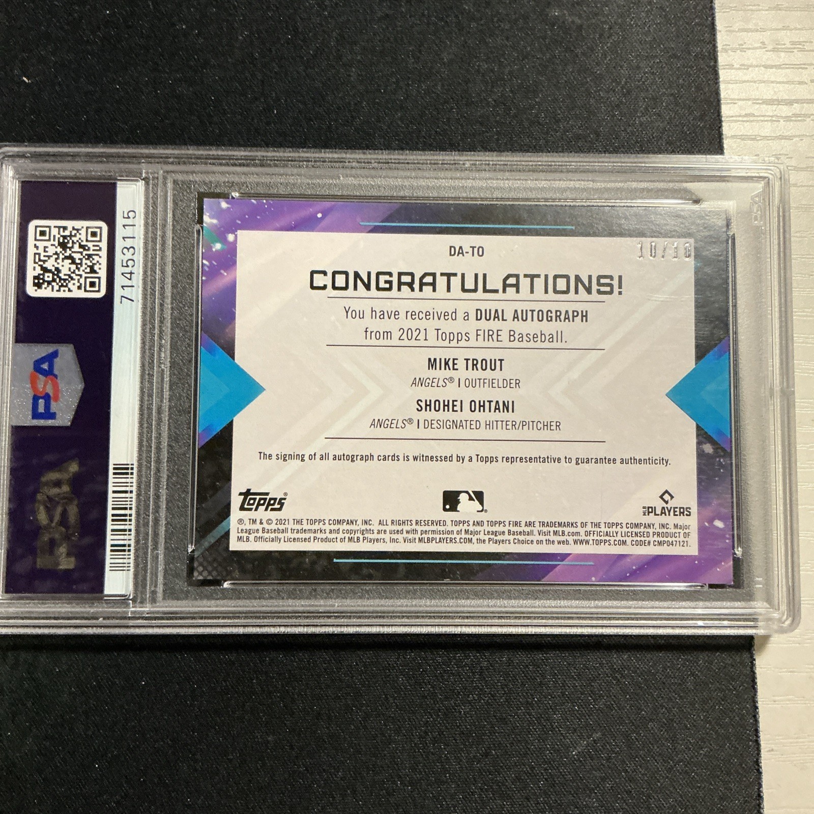 2022 Topps Fire dual auto -  Shohei Ohtani , Mike Trout /10 PSA mint 9 auto 9  view 5