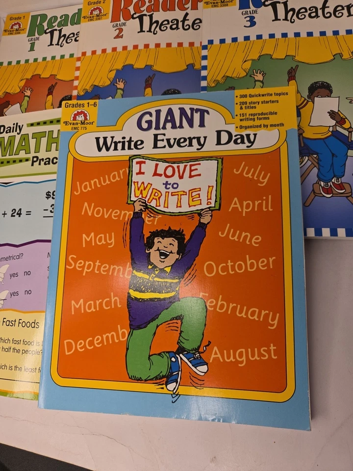 Lot of 6 Evan-Moor Readers' Theater Grades 1-3 Math Write & Read Paperback Books - Image 3 of 4