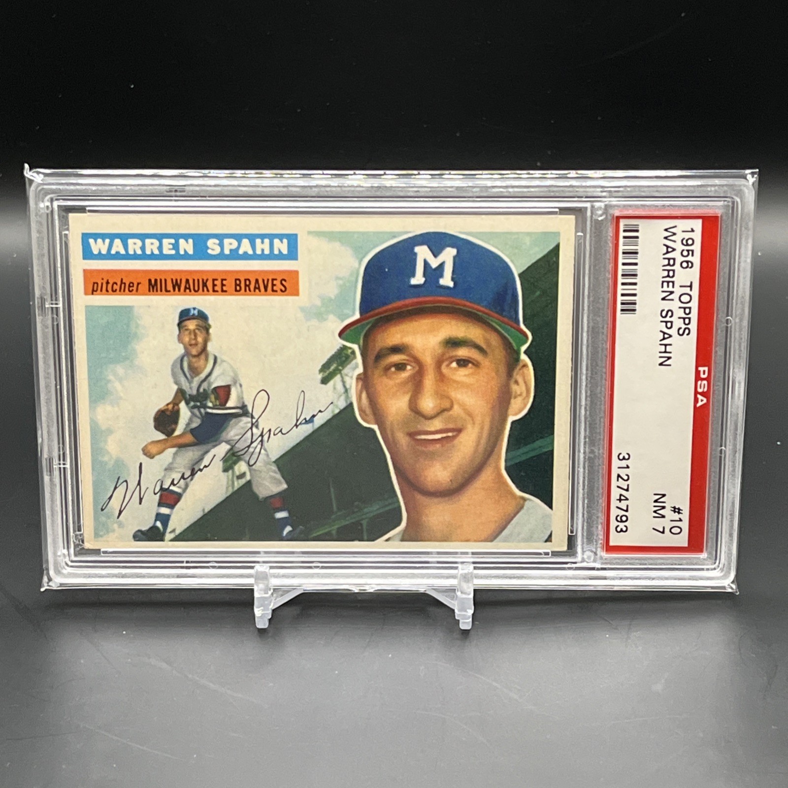 1956 Topps #10 Warren Spahn Gray Back PSA 7 NM