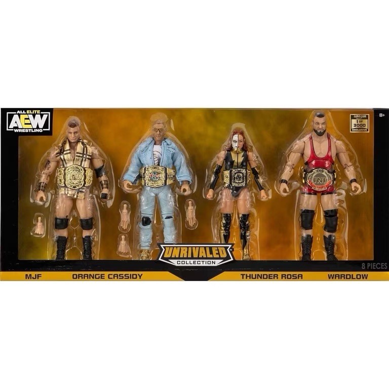 AEW Unrivaled Champion 4-Pack Figure Set 1/3000 Wrestling Collectible MJF Orange