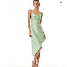 ALICE + OLIVIA HARMONY DRAPEY ASYMMETRICAL MIDI DRESS LIGHT SAGE GREEN SZ 8 $395