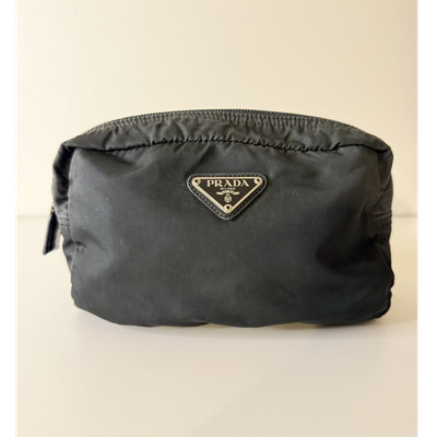 PRADA MILANO Black Zip Makeup Bag Cosmetic Pouch Zipper Closure