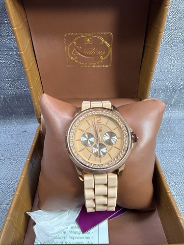 Curations Watch Beige  Silicone Band Crystal Dial and Rhinestone Bezel