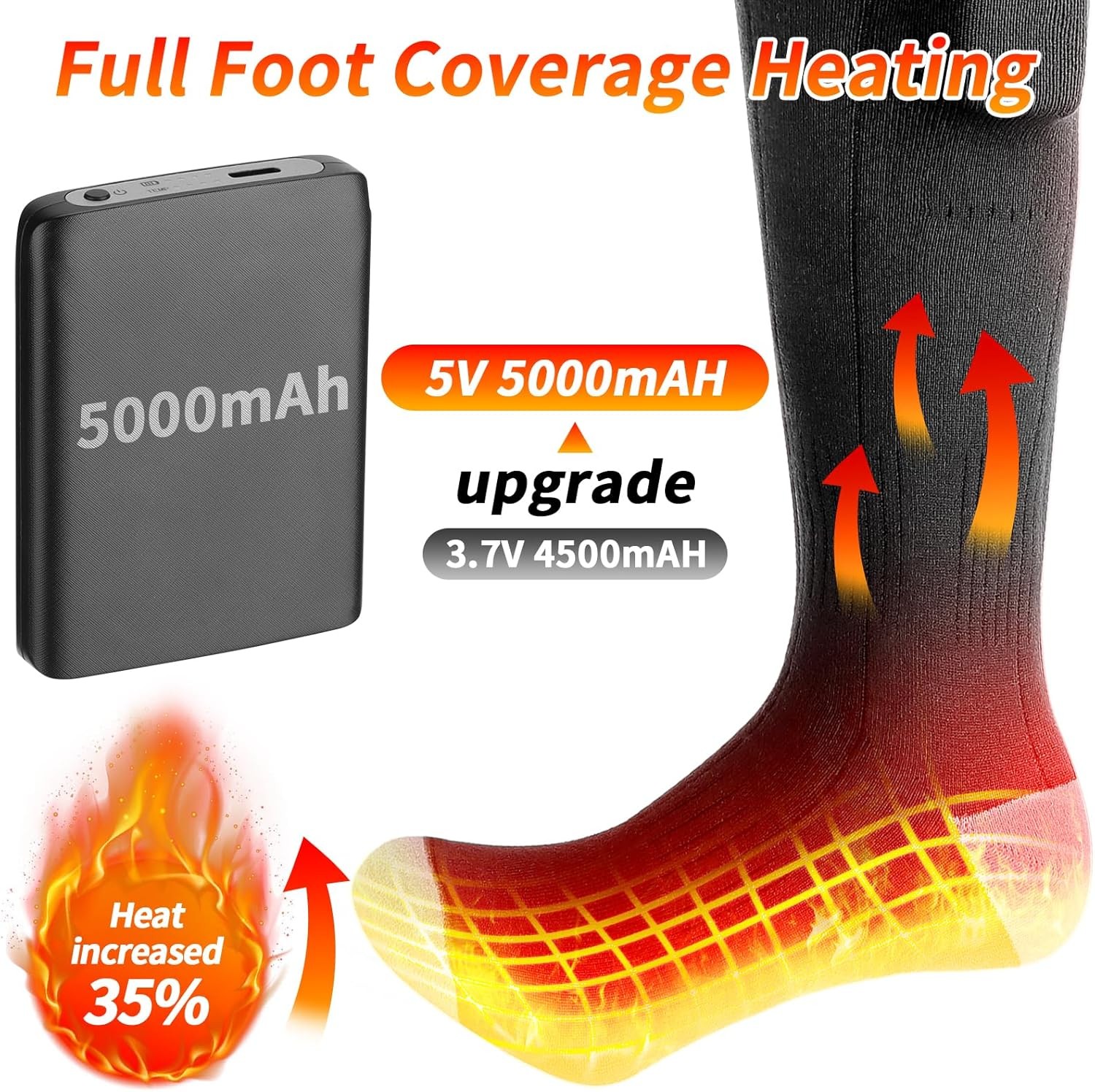 Heated Socks Electric Boot Feet Warmer USB Rechargable 5000 mAh Battery For Xmas