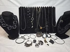 Vtg Now Black Mixed Bulk Costume Jewelry Lot Necklaces Bracelets Earrings #976