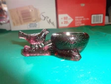 Mosser Purple Glass Bird w/Nest on Branch Salt Cellar Dip Figurine