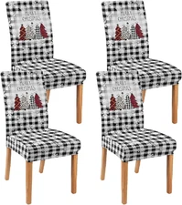 Christmas Chair Covers Set of 4 Buffalo Plaid Christmas Tree Dining Chair Seat C