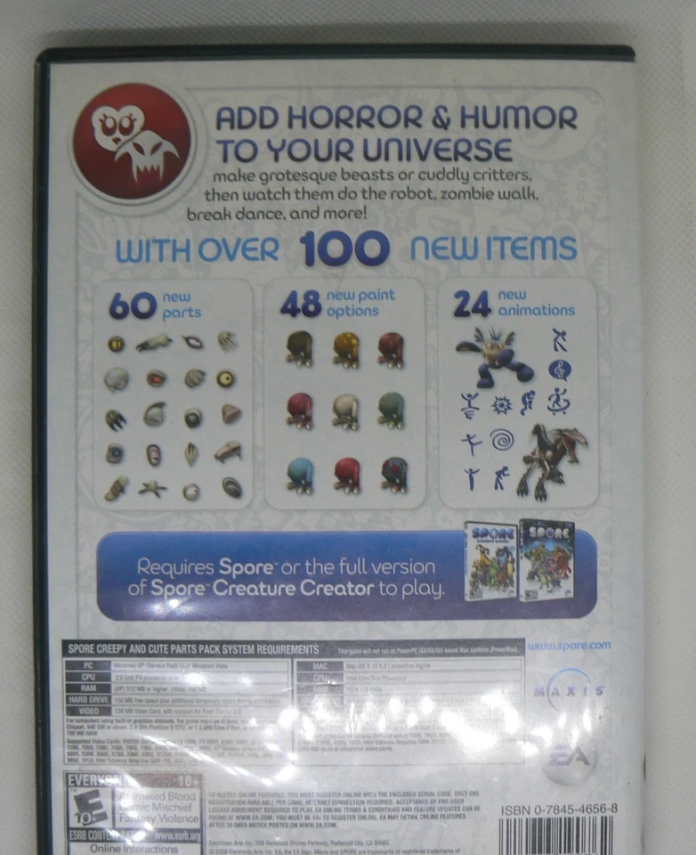 Spore Creepy & Cute Parts Pack (PC/Mac, 2008) – 1 Disc + Manual, Expansion - Image 2 of 2