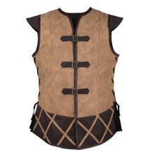 Medieval Suede Vest Sleeveless V-Neck Buckle Closure Adult Men Costume Cosplay
