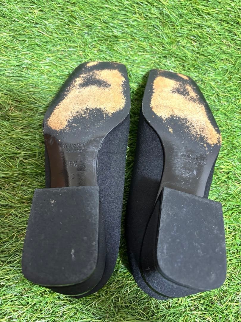 Auth Gucci Pumps Leather Satin Black Logo Plate Heel EU36.5 US6.5 UK3.5 thumbnail 19