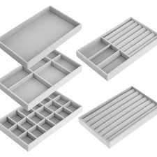 Schmucktablett aus Samt 5 Stück Grau für Ohrringe Ringe Halsketten Armbänder