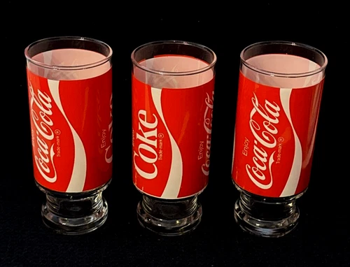 Vintage Coca-Cola Red Drinking Glasses Enjoy Coke Pedestal Bottom Glass Set of 3