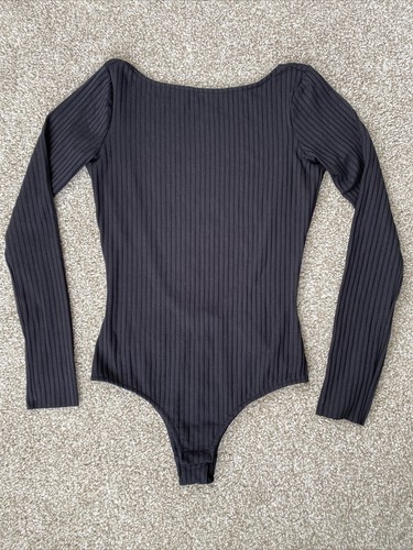Women's Black Ribbed Stretch Long Sleeve ZARA Bodysuit Size S | eBay