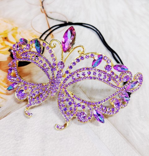 Purple Masquerade Ball Mask, Gold Wedding Mask, Lavender Crystal Mask, Prom Mask - Picture 4 of 8