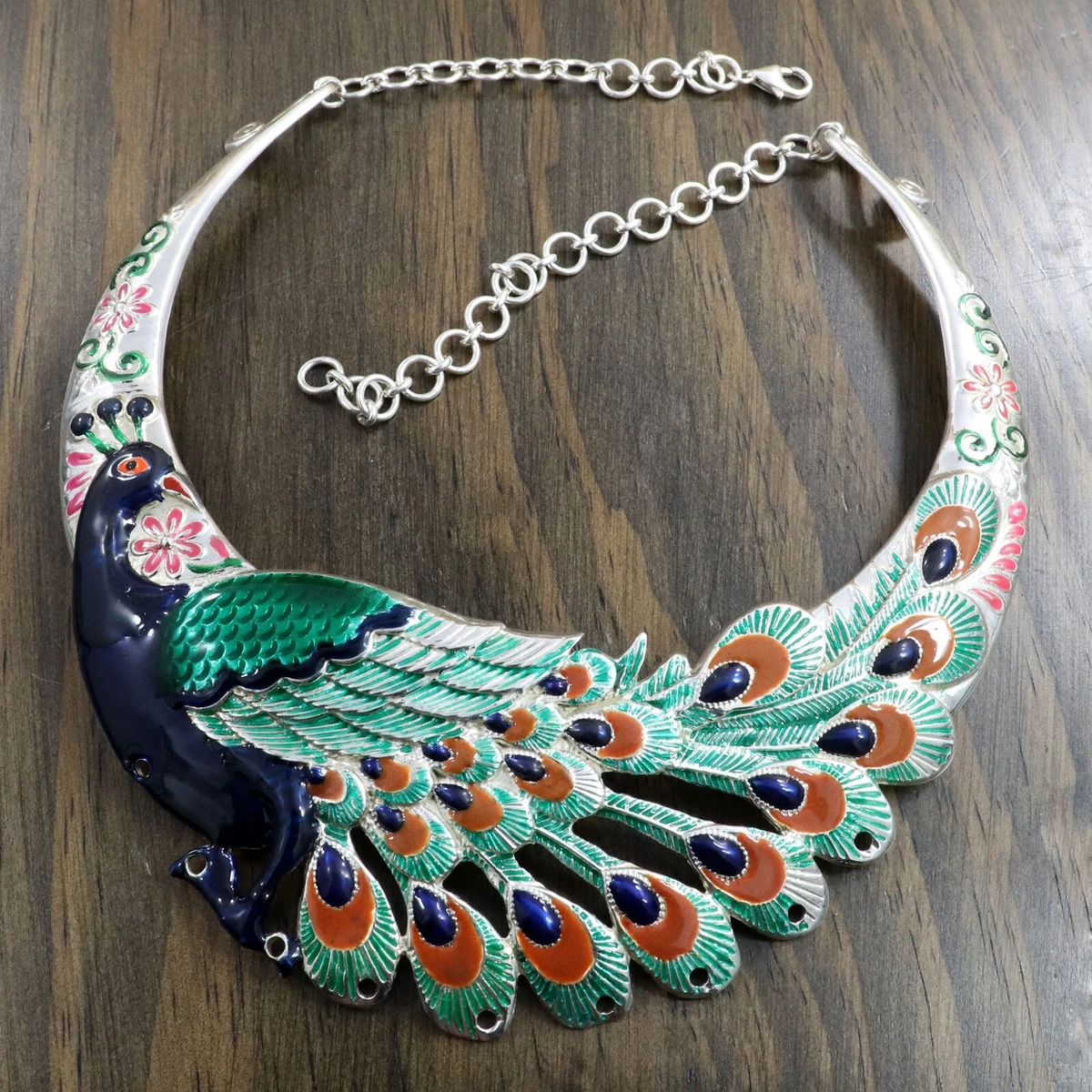 Antique Bird Beauty Handmade Peacock Necklace 925 Sterling Silver