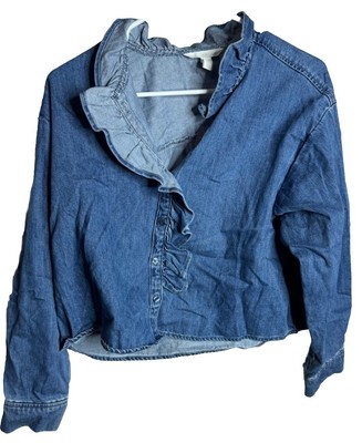 denim ruffle sleeve top