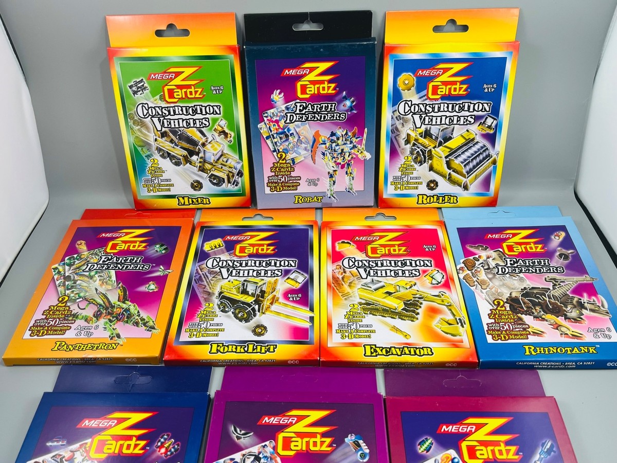 Lot of 10 MEGA Z CARDZ 3D Construction Vehicle Set 3-D Model