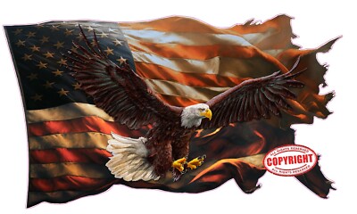 Worn American flag eagle wings decal 12'' Decal