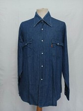 MINT Vtg 70s Levi's Orange R Tab Western Shirt Stone Snap Denim Indigo Cotton XL