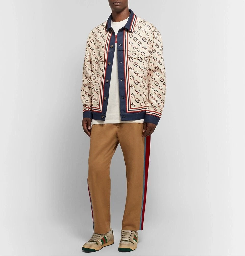 Giacca Twill Gucci GG Monogram Stampata in Denim IT 48 38 US Uomo UNISEX NUOVA CON ETICHETTE