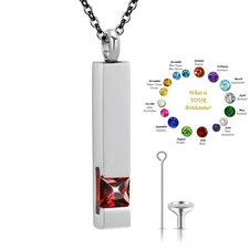 CZ Birthstone Urn Pendant Necklace Cremation Ashes Keepsake Memorial 12 Colors
