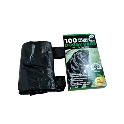 DEGRADEABLE Tidyz Dog Poo Bags Tie Handles BLACK Strong also Handy