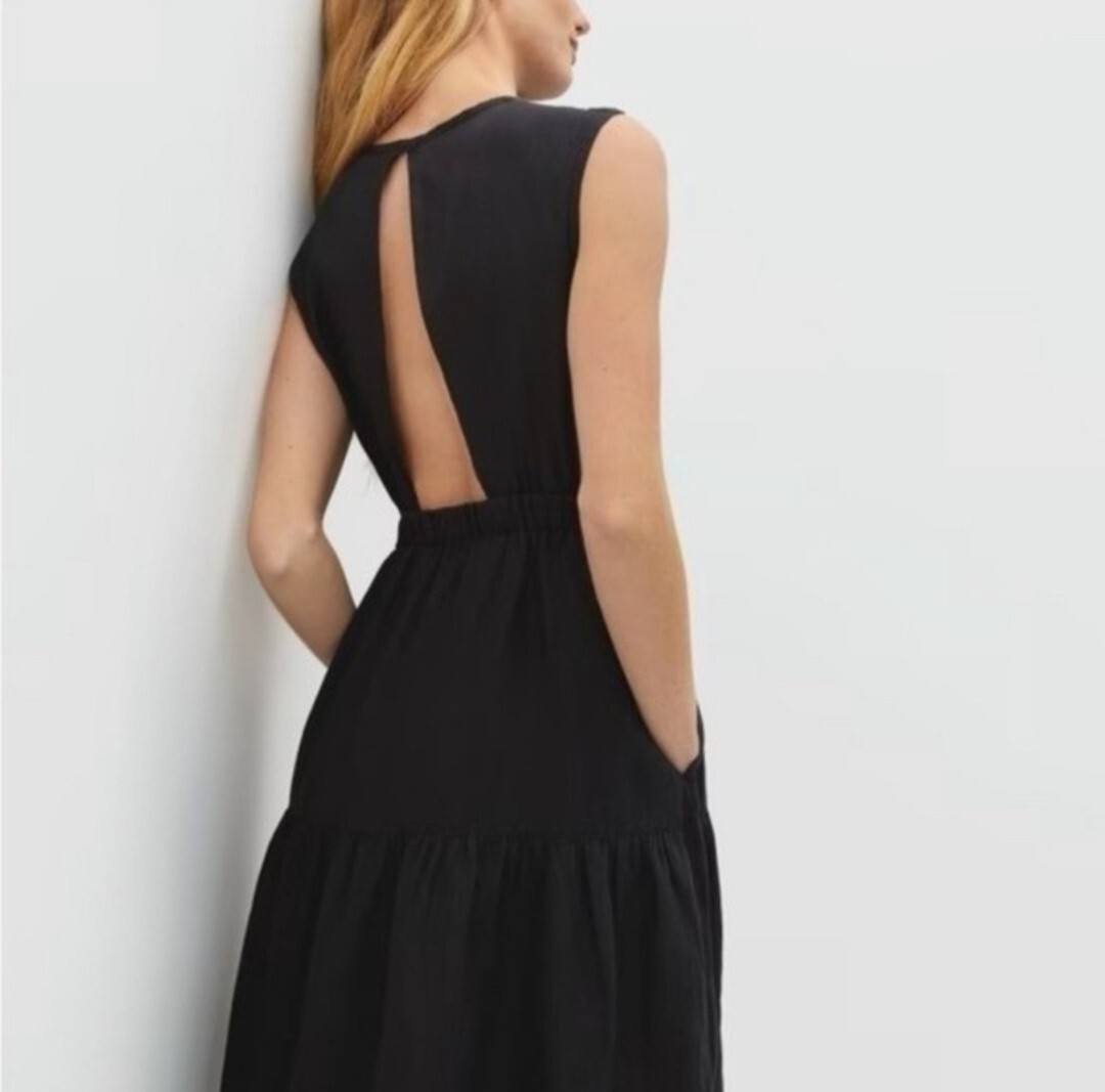 open-back tiered midi dress Gingham Open Back Tiered Midi Dress M