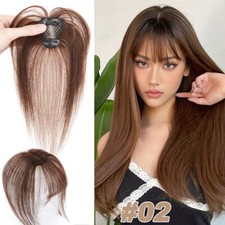 100 Real Human Clip in Hair Fringe 3D 360  Cover Air Bangs Lace Topper Toupee