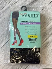 Assets by Sara Blakely Womens Black Textured Wish Bone Slim Shaping Tights Sz 2