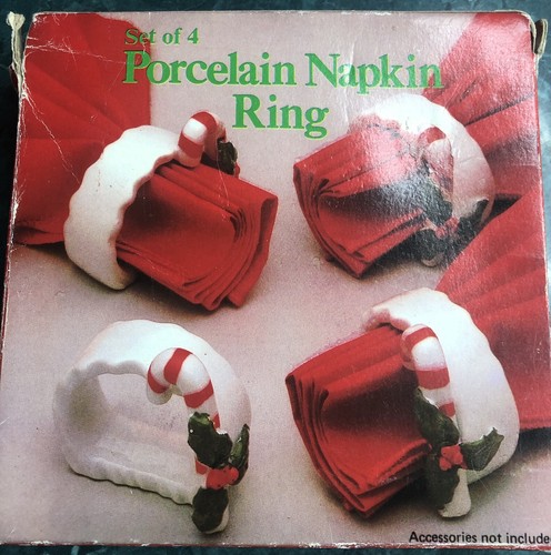 Vtg CHRISTMAS PORCELAIN NAPKIN RINGS 2 Santas & 2 Snowmen - Picture 2 of 7