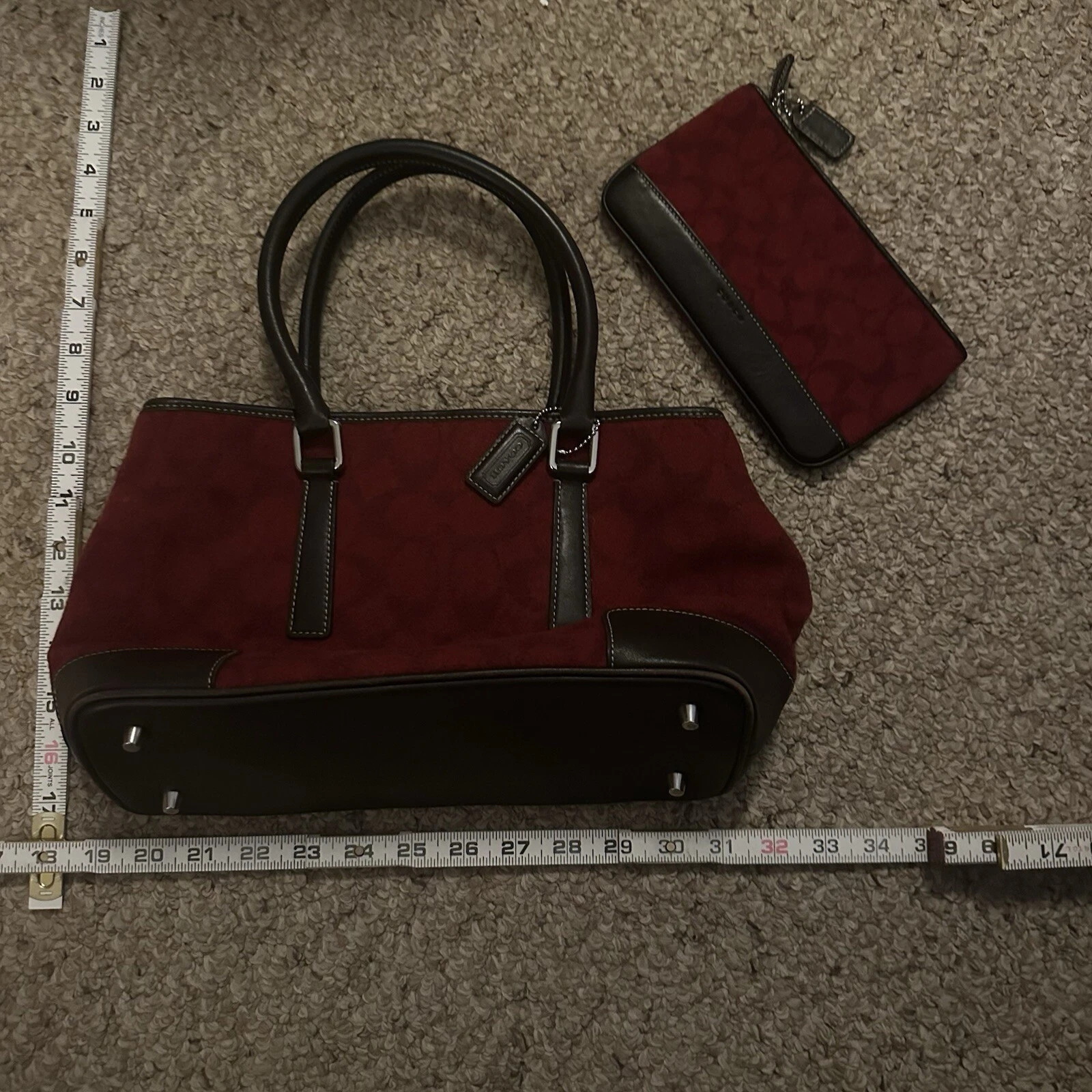 Borsa Coach Signature in pelle e tela rossa argento marrone donna con portafoglio lana