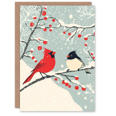 Kardinal Vögel auf Beerenbaum Winter Weihnachten Spaß Geschenk festlich Weihnachtskarte