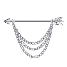 Arrow Industrial Barbell 316L Steel Chain Ear Piercing Cartilage Bar Earring 14G