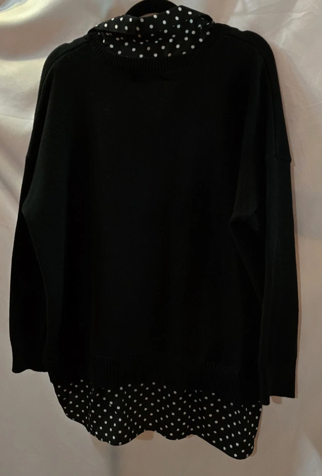 Suéter Ralph Lauren Negro Con Blusa Imitación Lunares Blanco y Negro Nuevo Con Etiquetas Talla 1X Foto 3 de 3