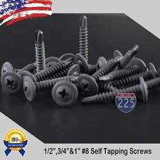 #8 Black Wafer Head Tek Pointed Metal Screws (1/2" 3/4" 1") Phillips Truss Head