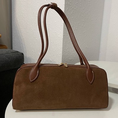Genuine Suede Leather Women's Handbag Beige Shoulder Bag Minimalist New
