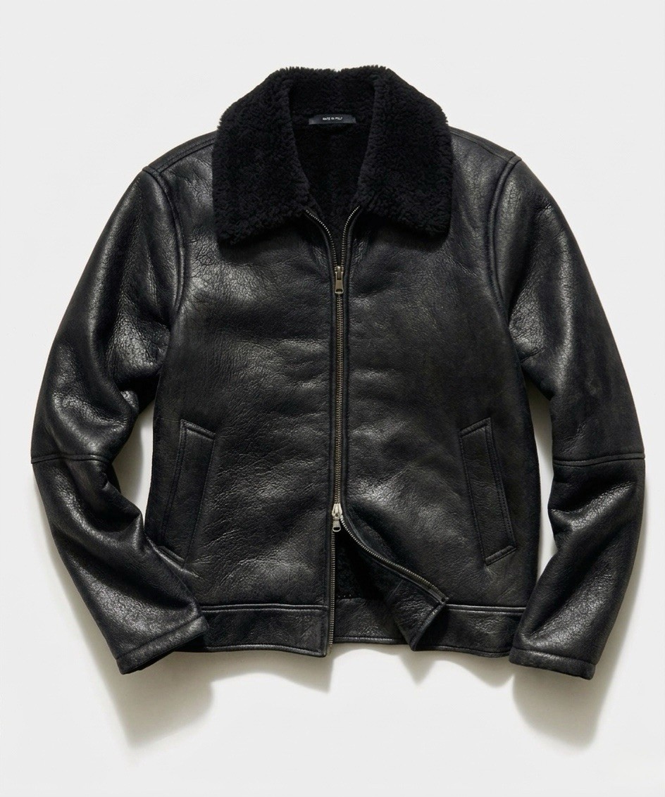 2995 New Todd Snyder Black Italian Shearling Leather Aviator