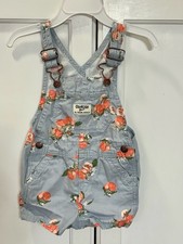 OshKosh B'gosh Baby Girl 12M Peach Print Vestbak Canvas Shortalls Overalls