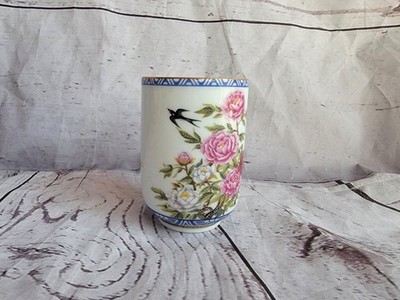 Franklin Porcelain Nobata Hand Painted Birds Flowers Teacup Swallow and Peony