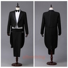Men Tailcoat Tuxedo Suit and Trouser Set Formal Prom Dress Wedding Costume Solid