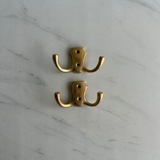 Vintage Brass Double Hook Hanger for Wall Furniture Hang Coat Robe Hat Cloth 2x