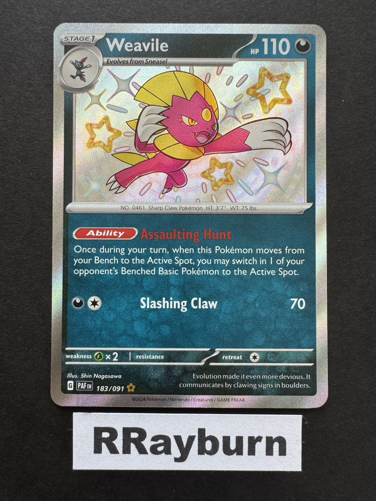 Pokemon Weavile 183/091 Sv: Paldean Fates Shiny Rare Holo