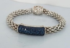 Affinity Cabin Blue Genuine Diamond POPCORN Sterling Silver Bracelet 8” LARGE