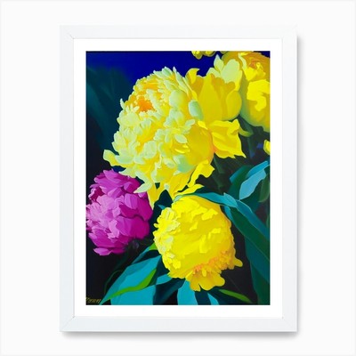 Sarah Bernhardt Pfingstrosen gelbe Farbe gerahmtes Wandbild Poster Leinwanddruck Bild