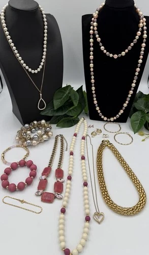 Vintage To Now Estate Costume Jewelry Lot, Pinks And Golds