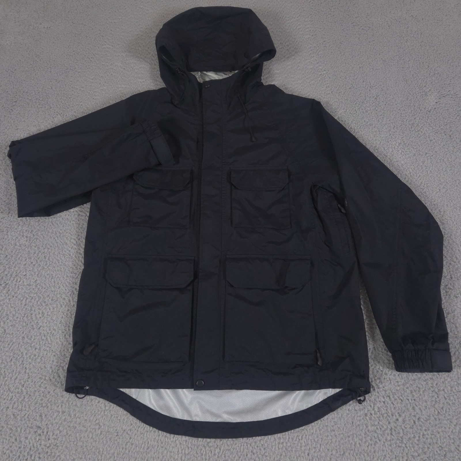 Duluth Jacket Men Medium Black No-Rainer Rain Coat Waterproof Taped Seams Nylon