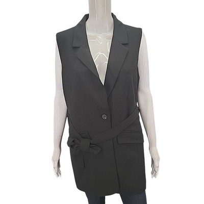 Womens Vest X-Large Size Black Dressy Work Office Business Belted Jacket Pockets